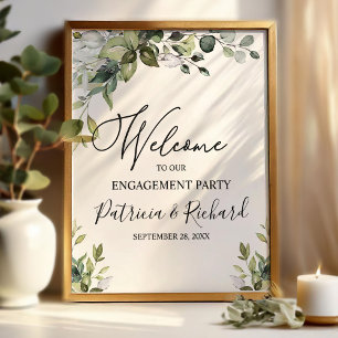 Cute Greenery Engagement Party Welcome Sign