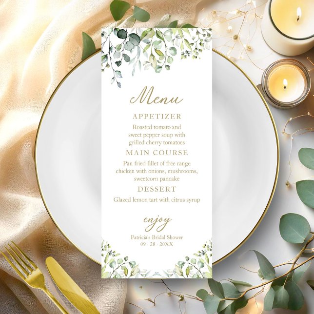 Cute Greenery Eucalyptus Bridal Shower Menu Invita (Creator Uploaded)