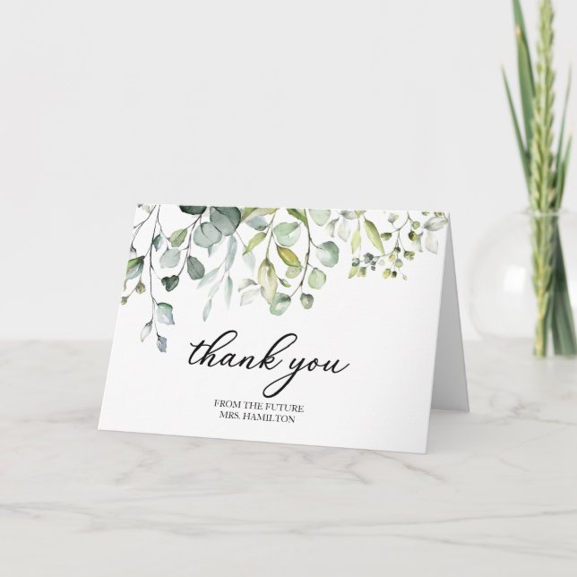 Cute Greenery Eucalyptus Bridal Shower Thank You Card (Front)