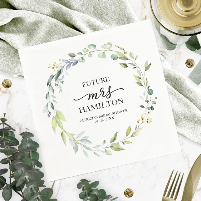 Cute Greenery Eucalyptus Wreath Bridal Shower Napkin Zazzle