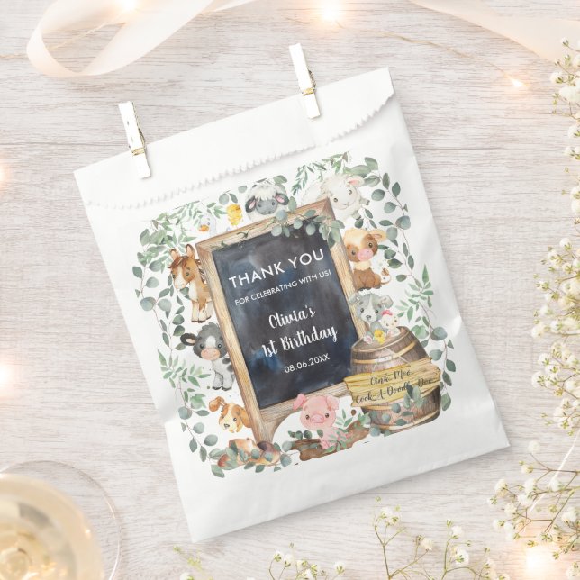 Cute Greenery Farm Animals Birthday Baby Shower  Favour Bag (Clipped)