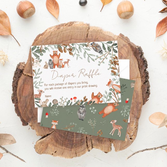 Cute greenery forest animal woodland diaper raffle enclosure card (Creator Uploaded)