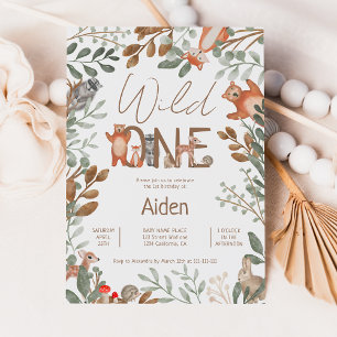 Cute greenery forest animals woodland 1st birthday invitation