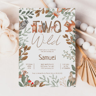 Cute greenery forest animals woodland 2nd birthday invitation