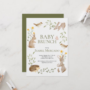 Cute greenery forest animals woodland Baby Brunch  Invitation