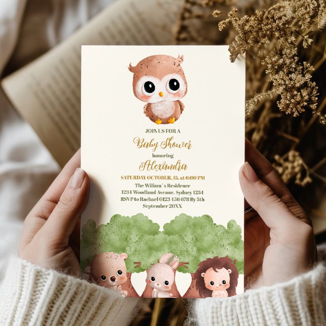 Cute greenery forest animals woodland baby shower  invitation (Creator Uploaded)