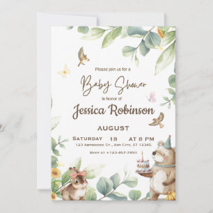 Cute greenery forest animals woodland baby shower invitation