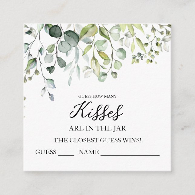 Cute Greenery Guess How Many Kisses Cards (Front)