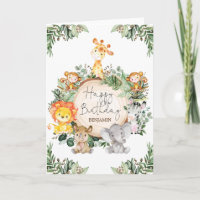 Cute Greenery Jungle Safari Animals Happy Birthday
