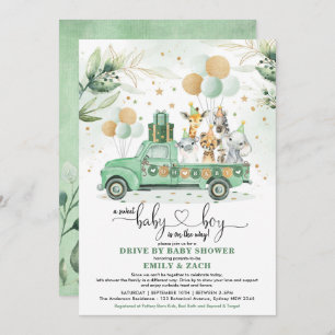 Cute Greenery Safari Drive Through Boy Baby Shower Invitation