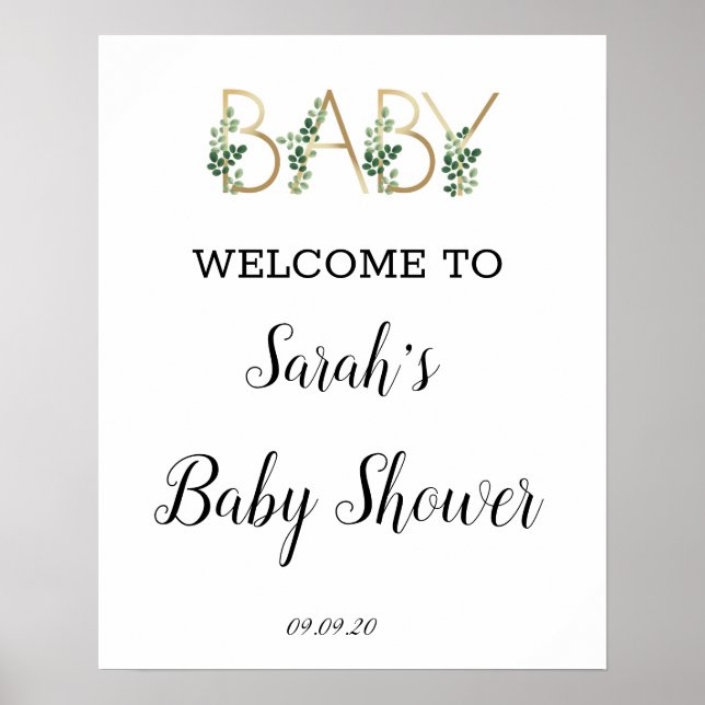 Cute Greenery Slogan Baby Shower Welcome Poster (Front)