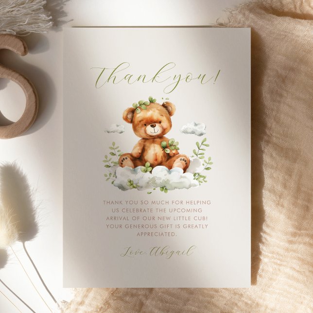 Cute Greenery Teddy Bear Baby Shower Thank You Invitation (Creator Uploaded)