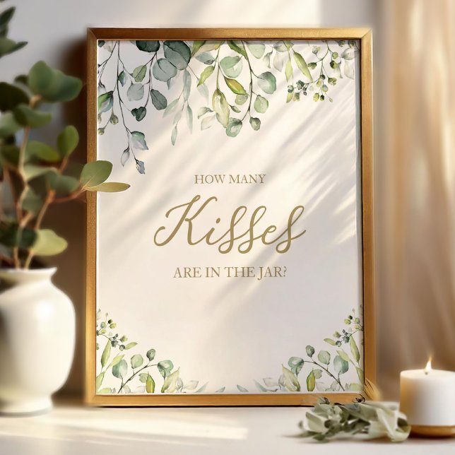 Cute Greenery Watercolor How Many Kisses Sign (Creator Uploaded)