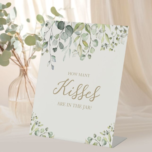 Cute Greenery Watercolor How Many Kisses Sign (Creator Uploaded)