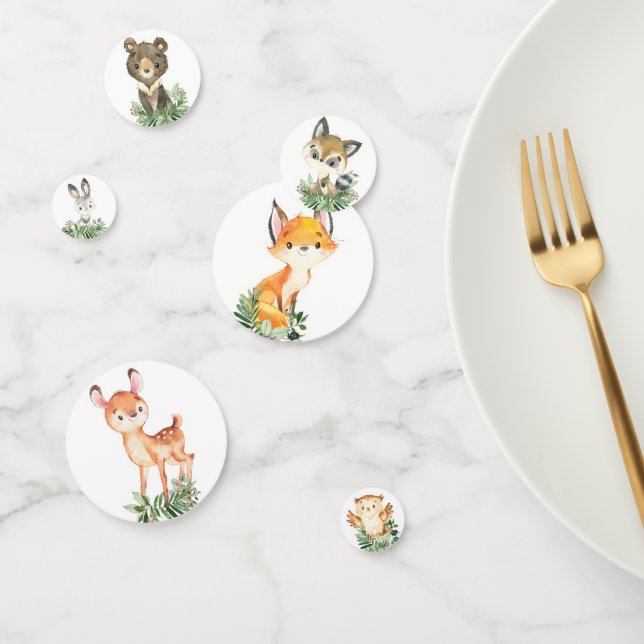 Cute Greenery Woodland Animals Baby Boy Birthday Confetti (Group)