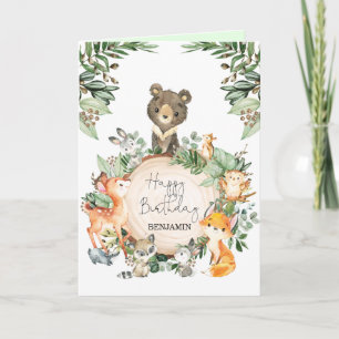 Cute Greenery Woodland Animals Happy Birthday Card