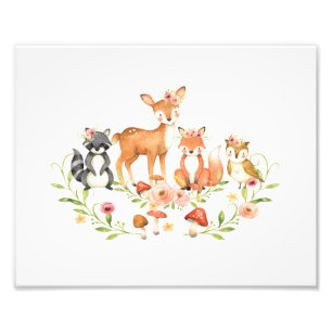 Cute Greenery Woodland Animals Nursery Wall Art