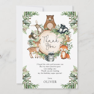 Cute Greenery Woodland Baby Animals Thank You Card