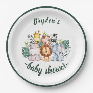 Cute Greenery Woodland Forest Animals Baby Shower Paper Plate