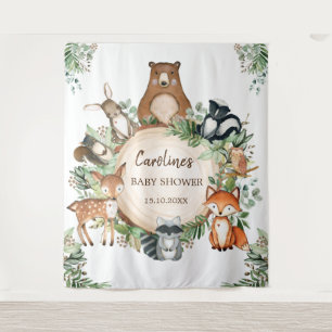 Cute Greenery Woodland Forest Animals Baby Shower Tapestry