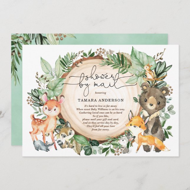 Cute Greenery Woodland Long Distance Baby Shower Invitation (Front/Back)