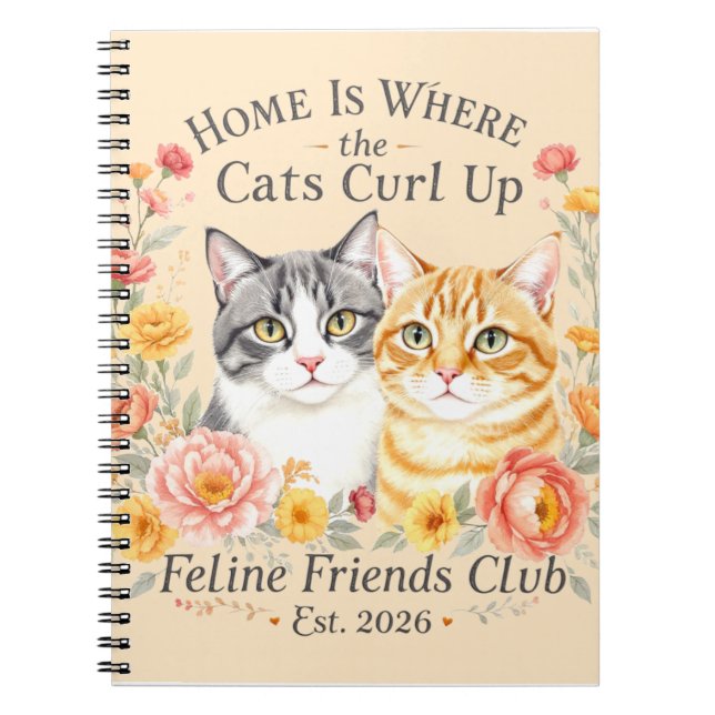 Cute Grey and Orange Tabby Cat Lovers Design  Notebook (Front)