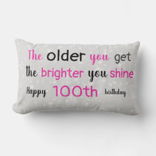 Cute grey and pink 100th birthday lumbar cushion