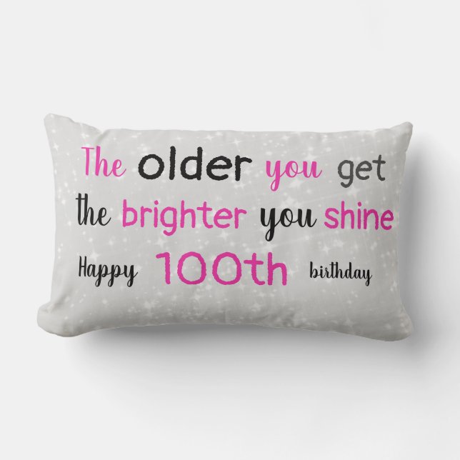 Cute grey and pink 100th birthday lumbar cushion (Front)