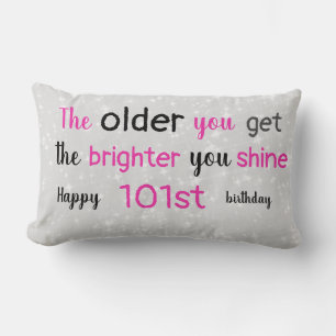 Cute grey and pink 101st birthday lumbar cushion