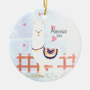 Cute Grey and Pink Alpaca Christmas Ornament
