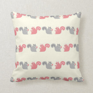 cute grey and pink woodland squirrels pattern cushion