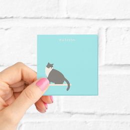Cute Grey and White Cat Notes with Name