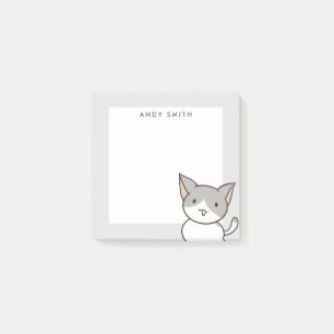 Cute Grey and White Cat Personalised Post-it Notes