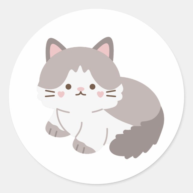 Cute Grey and White Cat Sticker (Front)