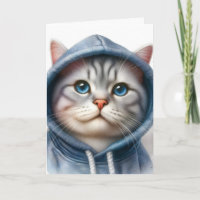 Cute Grey and White Tabby Cat Blue Eyes Hoodie