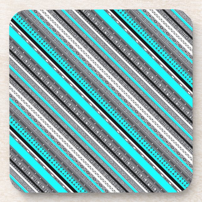 Cute grey aqua aztec patterns coaster (Front)