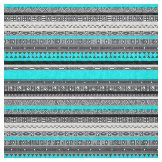 Cute grey aqua aztec patterns fabric (Swatch)