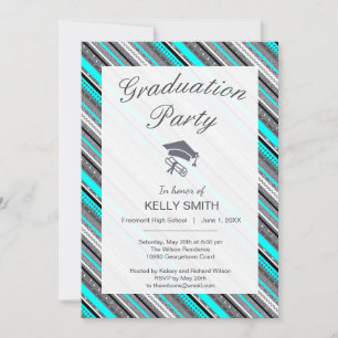 Cute grey aqua aztec patterns graduation party invitation