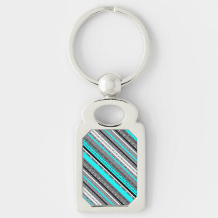 Cute grey aqua aztec patterns key ring