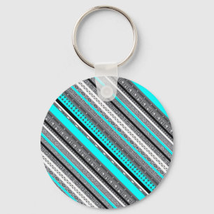 Cute grey aqua aztec patterns key ring