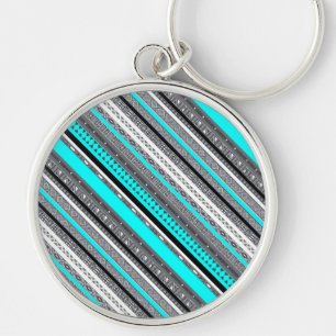 Cute grey aqua aztec patterns key ring