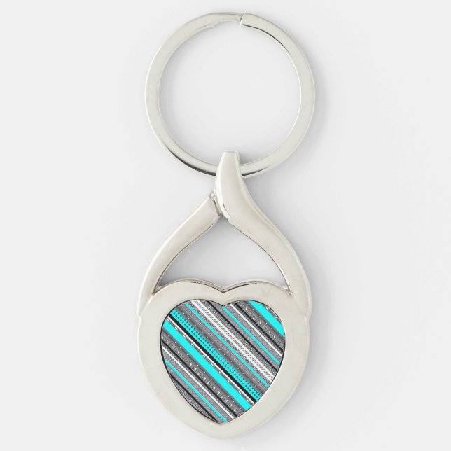 Cute grey aqua aztec patterns key ring (Front)