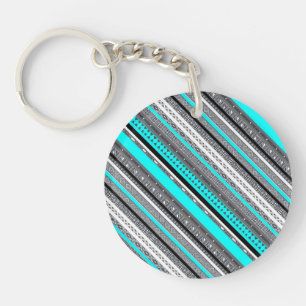 Cute grey aqua aztec patterns key ring