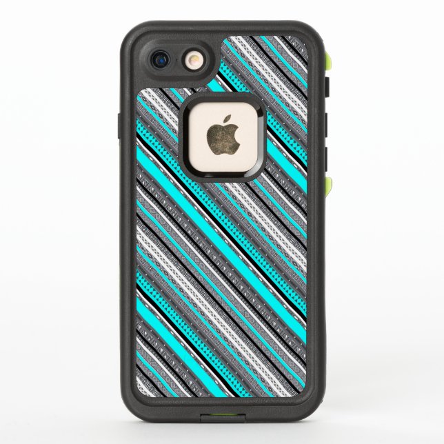 Cute grey aqua aztec patterns LifeProof iPhone case (Back)