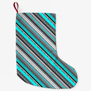 Cute grey aqua aztec patterns small christmas stocking