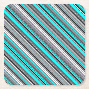 Cute grey aqua aztec patterns square paper coaster