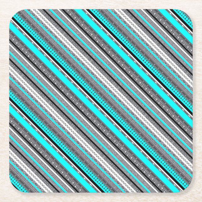 Cute grey aqua aztec patterns square paper coaster (Front)