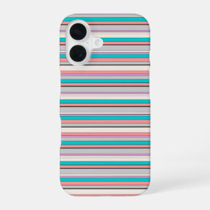 Cute grey aqua stripes iPhone 16 case