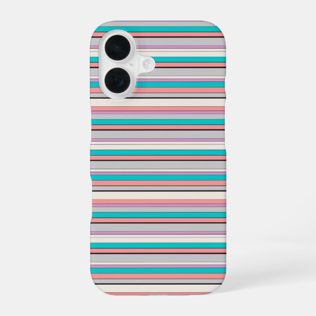 Cute grey aqua stripes iPhone 16 case (Back)