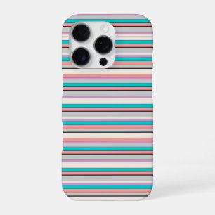 Cute grey aqua stripes iPhone 16 pro case